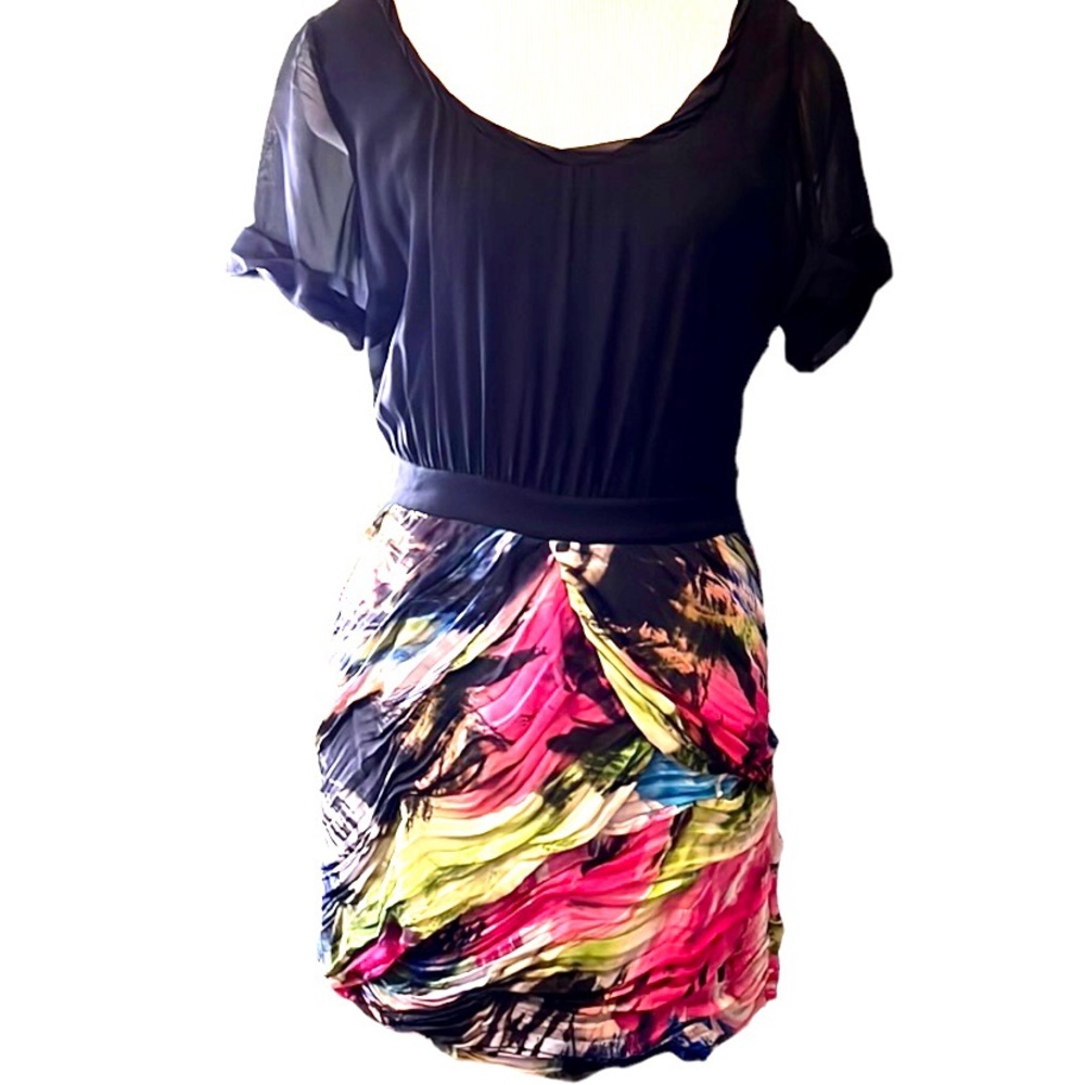 Diane Von Furstenberg Multicolor Print Ruched Mini Dress, size 10